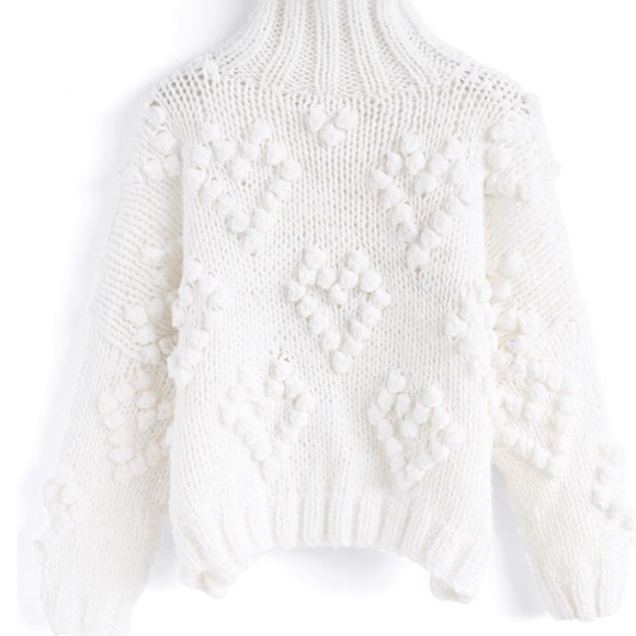 Heart Cardigan Sweaters - Heart pom pom white Wool Sweater handmade valentine’s Day gift💗